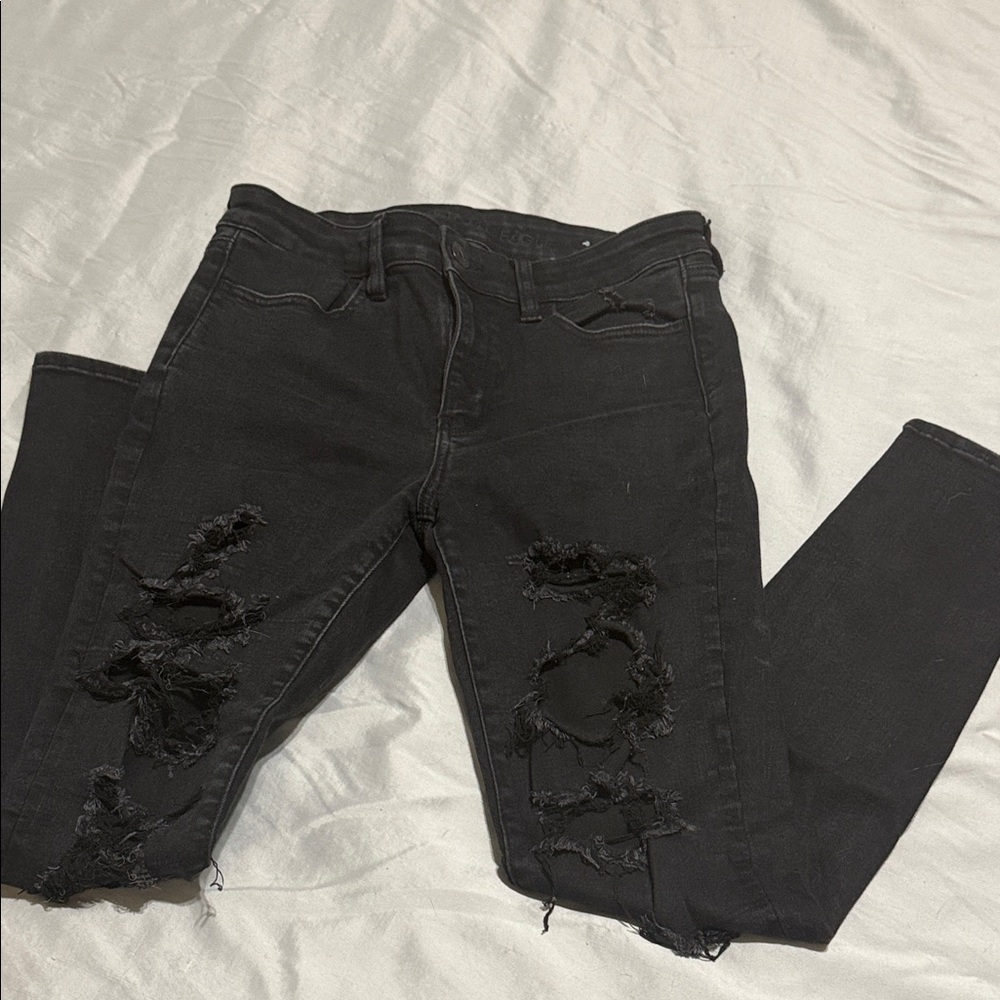 American Eagle Outfitters Black Ripped Skinny Jeans